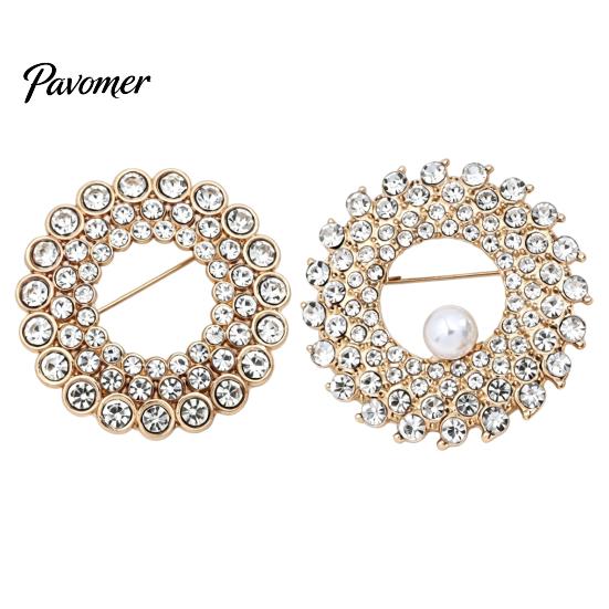 Luxury Jewelry Accessories Hollow Rhinestone Ring Brooch Pin, Bling Circle Lapel Pin Decorative with Faux Pearl, Men Women Clothing