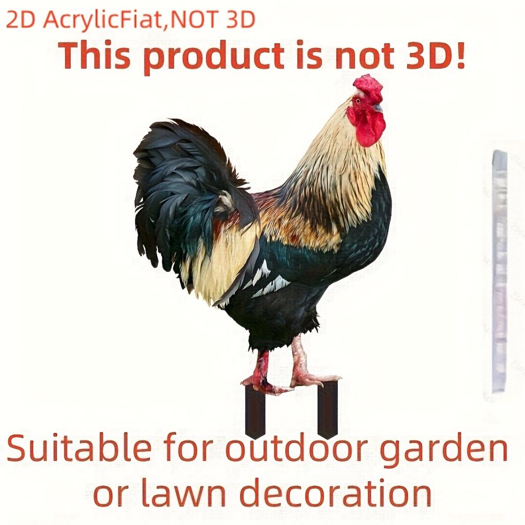 Vibrant Rooster Acrylic Garden Yard Stake, 2D Cute Animal Outdoor Decor for Lawn, Patio, Farm & Backyard
