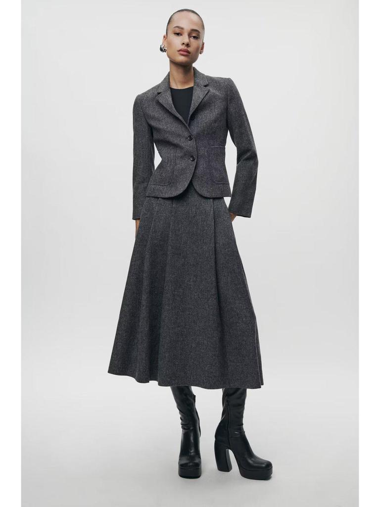 2024 Autumn/Winter Minimalist Suit Jacket & High Waist Midi Skirt Set
