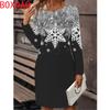 3D Vintage Floral Snowflake Pattern Print Dress Women Autumn Long Sleeve O-Neck Casual Dress Big Size Female Elegant Party Dress