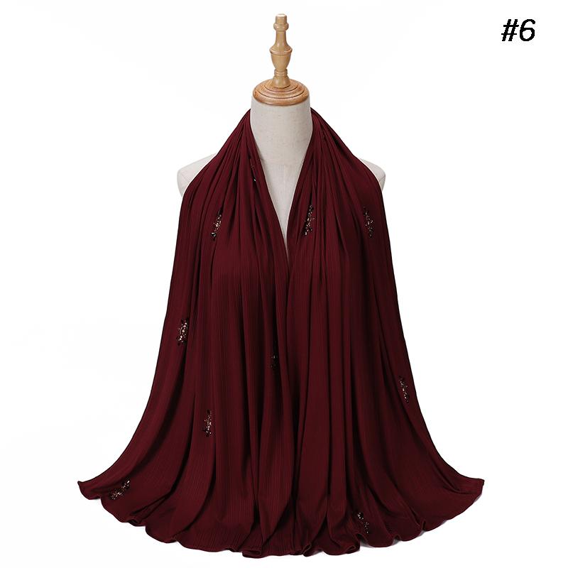 Fashion Ribbed Jersey Hijab Muslim Plain Scarf Crepe Rhinestone Hijab Soft Islamic Shawls Wraps Headband For Women