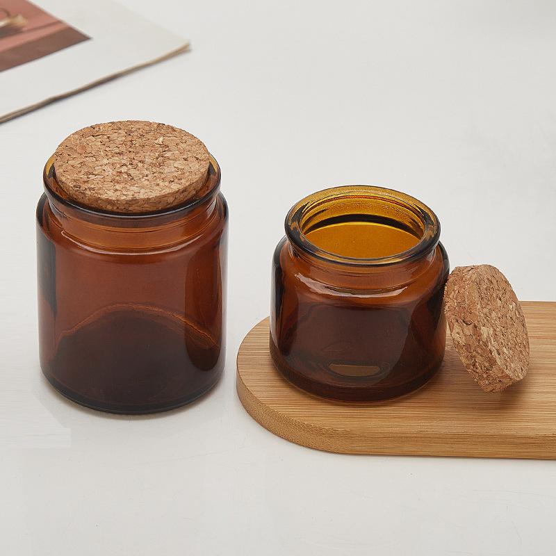 Mini Glass Aroma Candle Holder with Wooden Stopper, Available in 100ml & 200ml, Tea-Colored
