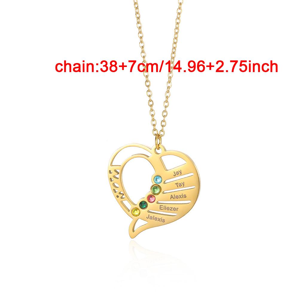Engraved Family Name Necklace Custom Heart Birthstone Necklace For Mom Jewelry Gold Color Stainless Steel Fashion Birthday Gifts
