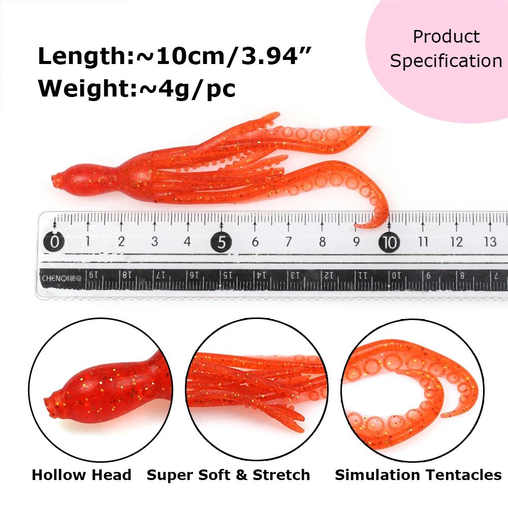 5PCS 10cm/4g Octopus Squid Bait Fluo Saltwater Snapper Fishing Soft Lure TPR Material Kabura Pesca Wobbler Fishing Tackle
