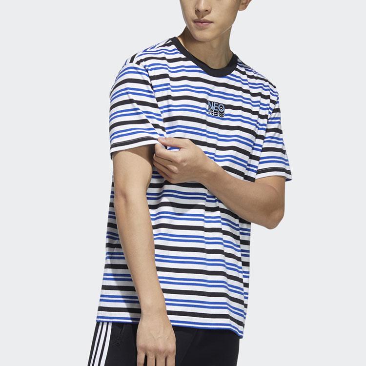 Adidas Neo Contrast Stripe Sports T-Shirt Couples Edition Unisex Tops Blue HC9682