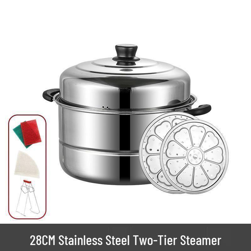 Thickened Stainless Steel Multi-layer Steamer Pot for Household Use - Suitable for Induction & Gas Stoves