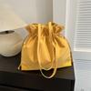 New Japanese and Korean Harajuku Oxford cloth large capacity solid color fashion casual drawstring pleated bucket shoulder bag