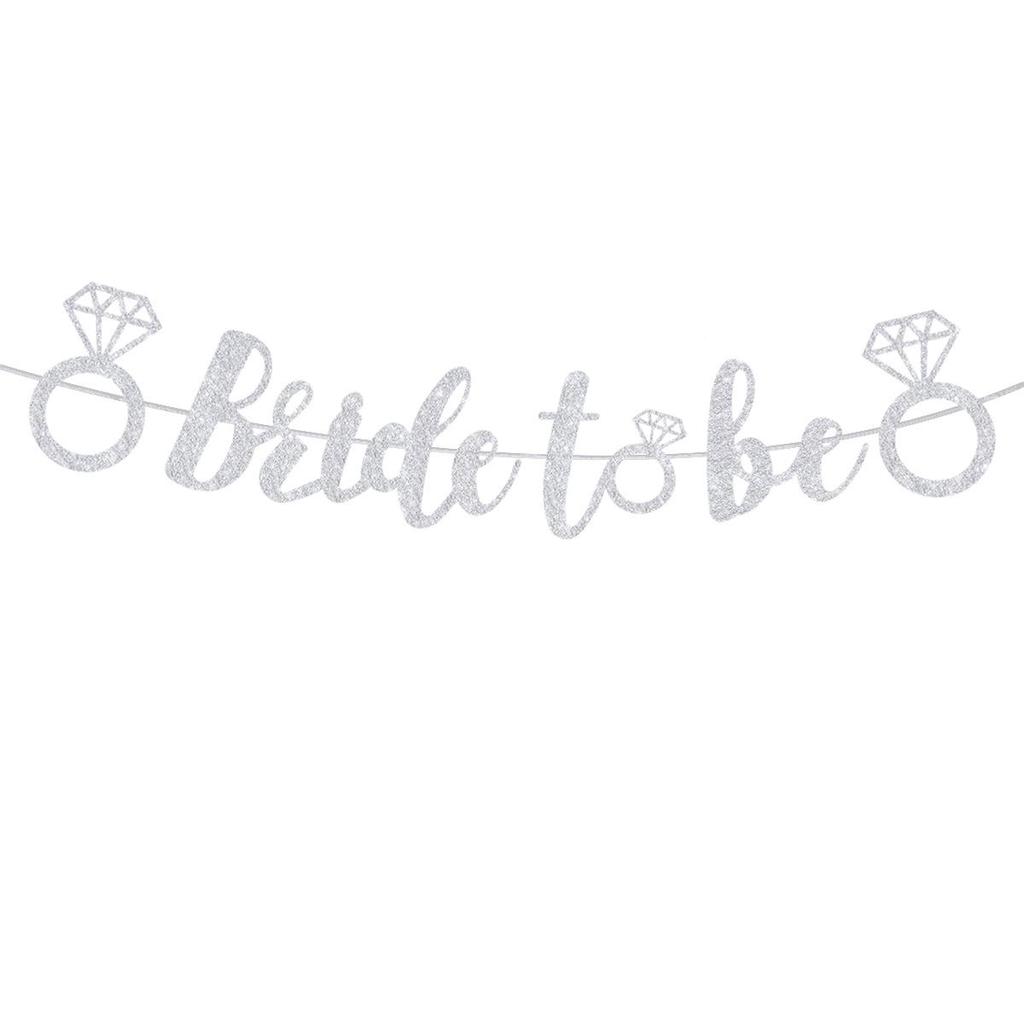 Decor de Nuntă European și American: Fustă Tulle 'Bride to Be' Banner Sclipicios cu Design Inel cu Diamant