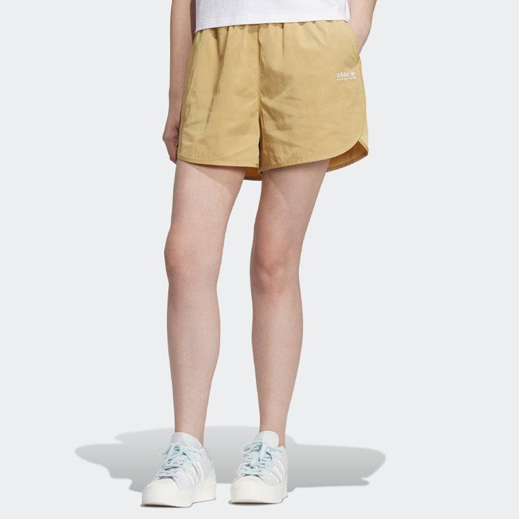 Adidas Originals Trefoil Od Shorts Solid Color Logo Embroidery Elastic Waist Loose Fit Regular Shorts Women Shorts Light-Gold White IK8603