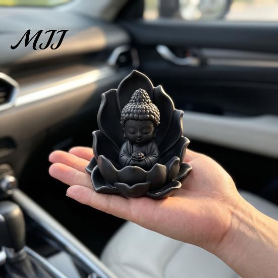 Compact Buddha Statue for Car 3D Printed Mini on Lotus, Sitting Figurine, Meditation Zen Spiritual Ornament Dashboard, Desk, Entryway, Tea Room