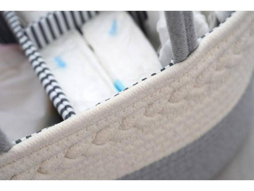 Off-White Handgewebter Baumwollseil Windel- und Spielzeugaufbewahrungskorb mit Quaste Handtasche und herausnehmbarer Box