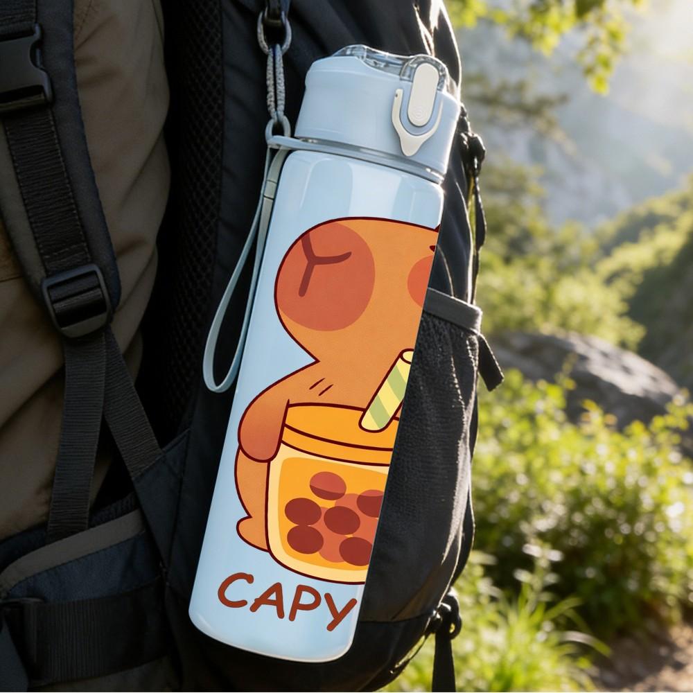 1PC Capybara Drink Beverage Cute Cartoon 750ml Color Plastic Sports Water Bottle Leakproof Flip Straw Lid Suitable for Sports Office Home Use