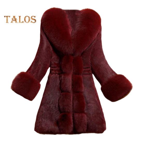 

Пальто для женщин среднего возраста из искусственного меха с V-образным вырезом, облегающее, для выпускного вечера, банкета, с эластичной талией, средней длины, зимняя верхняя одежда, защищающая от холода 4XL вино красного