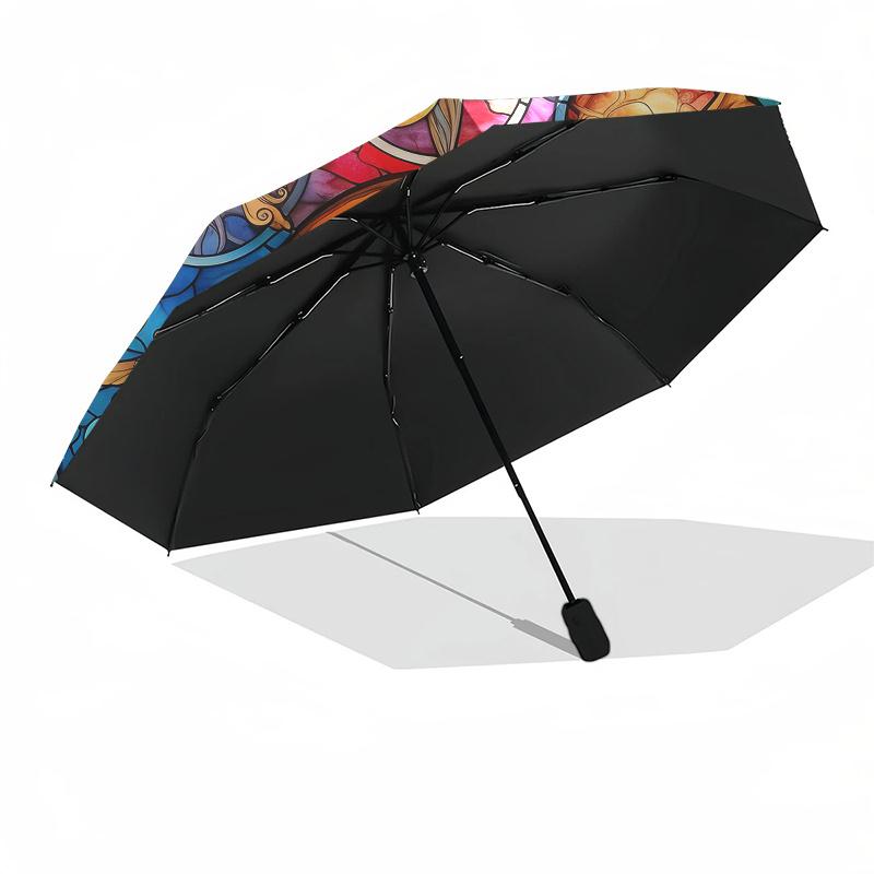 Stained Glass Celestial Wheel Artwork - Vibrant Wall Decor Umbrella, Christmas Gift Y142