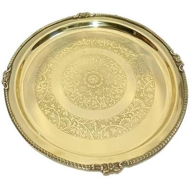 Brass Plate for Dinner Thali Brass Plate for Pooja Heavy Big Size Plate Dinnerware Serve Ware Beautiful Floral Design Set of 1 Pc Dinner Plate