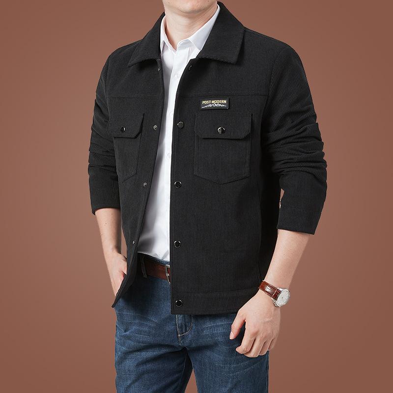 Spring and Autumn Men's Casual Jacket Long Sleeve Shirt Tooling Jacket Corduroy Multi-Pocket Lapel Retro Jacket