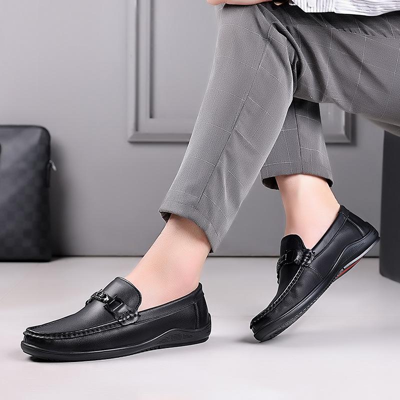 Mens Classic Buckle Loafers Moccasins Men'S Slip-On Casual Business Shoes Cow Genuine Leather Men Outdoor Driving Flats