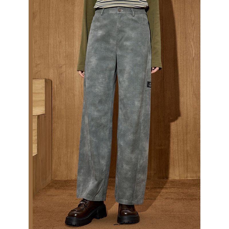 Coolhut American Street Style Niche Design Wide-Leg Distressed Tie-Dye Straight-Leg Winter Women's Casual Pants