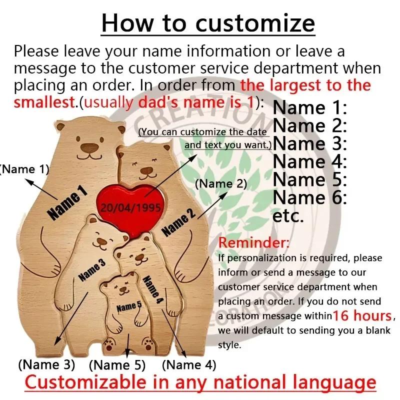 Personalized Wooden Art Bear Puzzle for Families Free Customization Name Family Anniversary Holiday Warm Gift Home Decoration