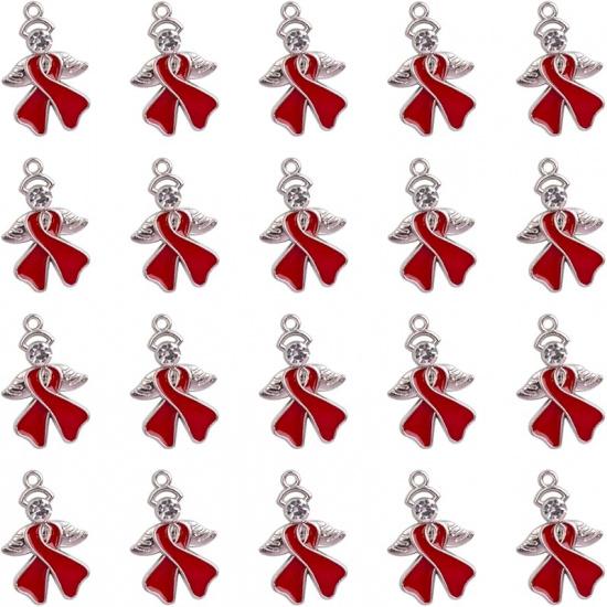 WANDIC 50 ks přívěsků s mašličkou s diamantem, slitina přívěsků na podporu povědomí o rakovině s křídly, přívěsky s mašličkou naděje a víry, doplňky pro výrobu šperků