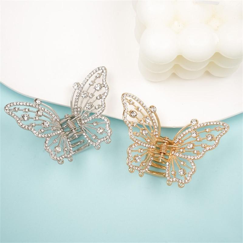 Elegant Butterfly Hair Claw Clip With Dazzling Rhinestones For Women Securely Hold Metal Hairpin Accessory