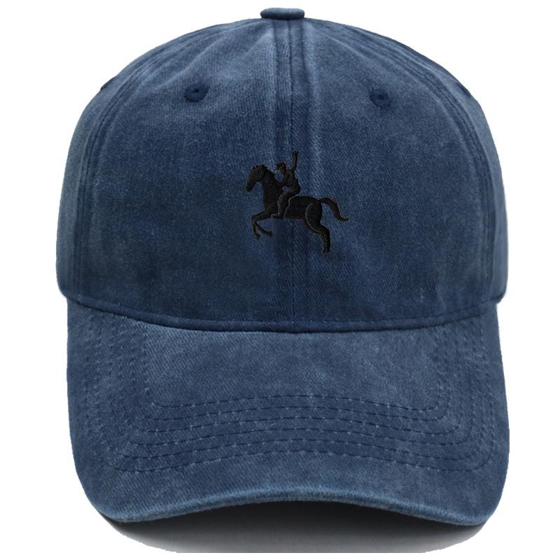 Men'S Washed Cotton Baseball Cap With Ride A Horse Embroidery Dad Hat Sport Golf Cap Sun Hat For Men Uv Blocking Bungee Hat