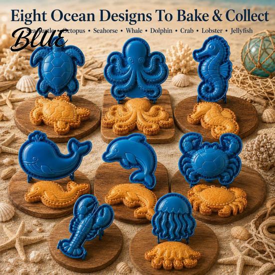 Dolphin Whale Turtle Crab Stamps Marine Animal Mini Pie Mold, Durable Non-stick Reusable Dough Cutter, Decorative Pocket Maker for Pastry Hand