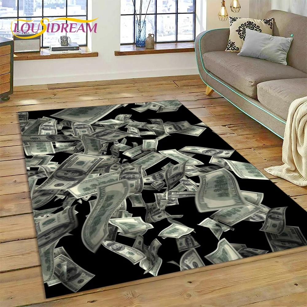 Rich Dollar Euro Pound Money 3D Cartoon Carpet Rug for Home Living Room Bedroom Sofa Doormat Decor,kids Play Non-slip Floor Mat