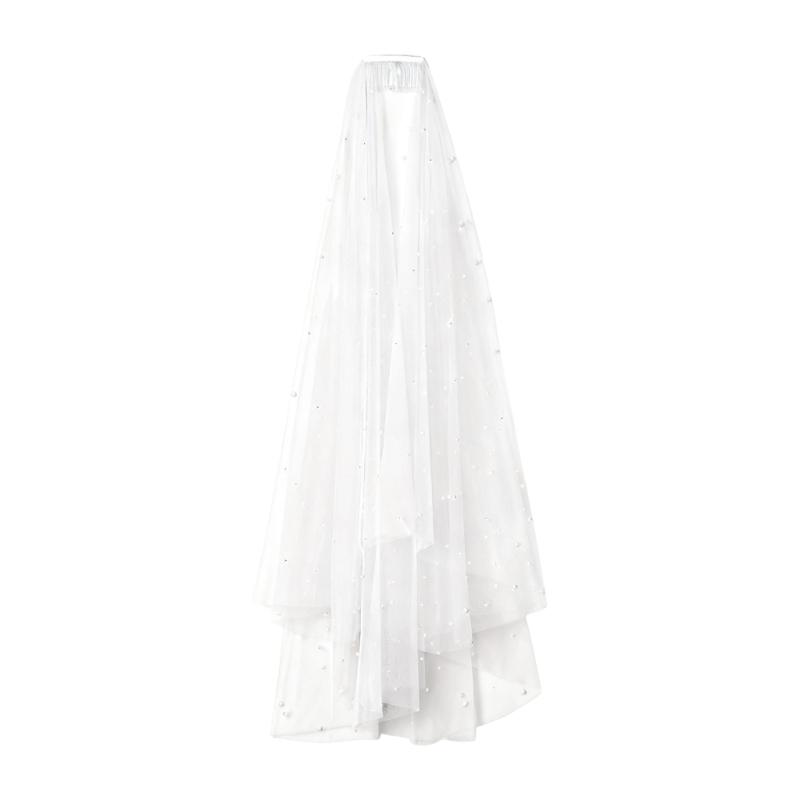 

Luxurious Double Layer Bridal Veils Airy Sheer Hair Accessory For Wedding Pearls Adorned Headpiece Classical Design белый