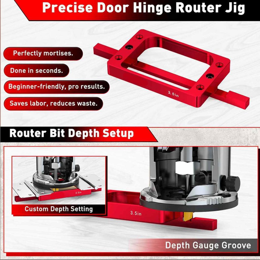 Door Hinge Jig 3 1 2in Fixed Size Aluminum Alloy Door Hinge Router Template Kit for 3.5 Inches Length 1 4in 5 8in