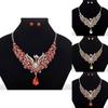 Exquisite Retro Peacock Necklace With Colorful Ear Studs Rhinestone Jewelry Set