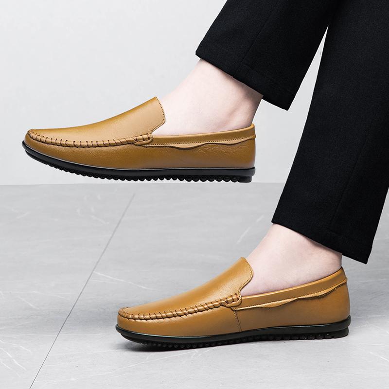 Men's Genuine Leather Loafers Slip-On Comfortable Flat Casual Breathable Soft Sole Shoes Non-Slip Lightweight Men Walking Shoes