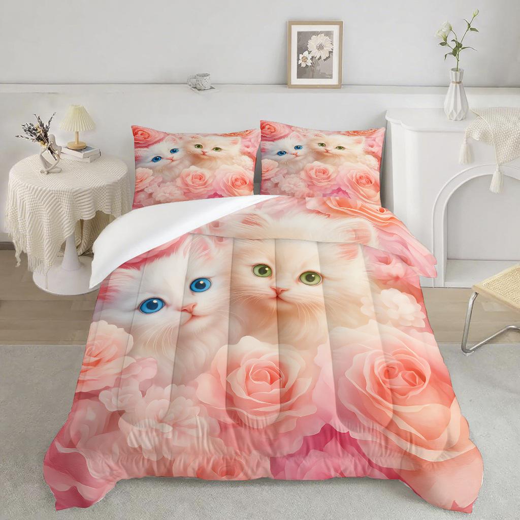 Pet Cat Comforter Bedding Sets Quilt Bed Cover Duvet Cover Set Pillow Case 2/3 Pieces Sets for Kids Adult Size Bedroom Decor