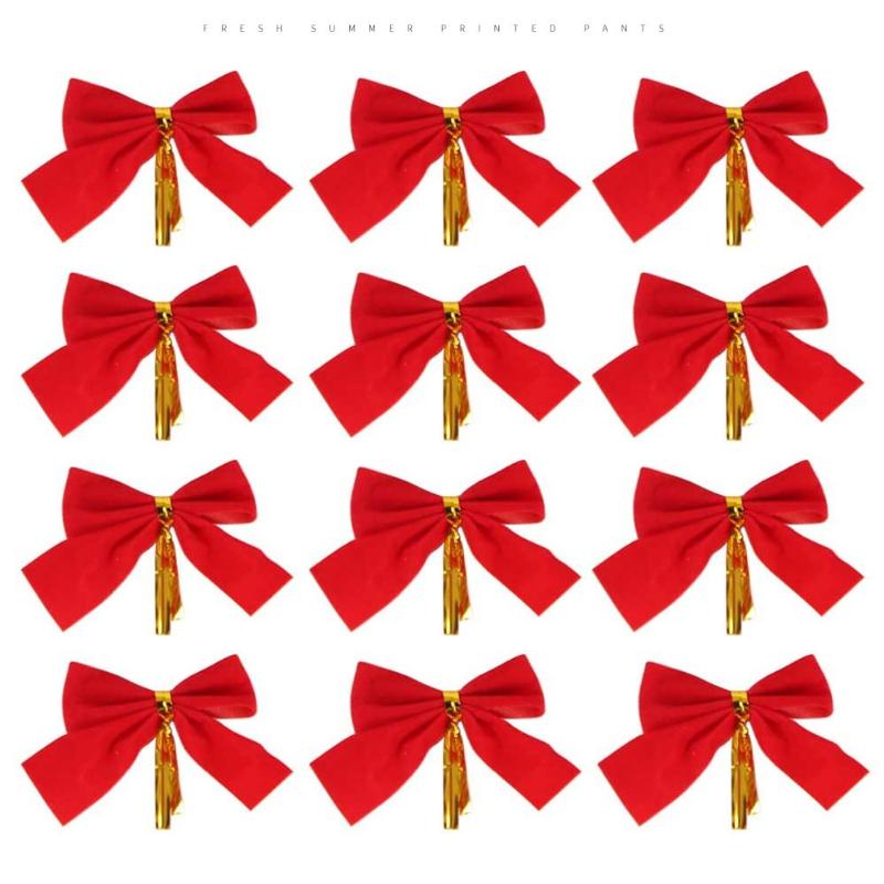 

12Pcs Valentine S Day Red Bows For Wreath Rustic Bows For Winter Red Bow Christmas Gilt Edged Tree Bows For Wedding Decor красный
