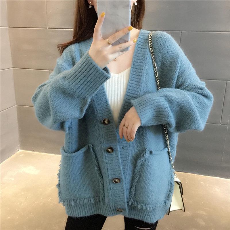Women's Korean-Style Long Sleeve Loose Knit Cardigan - Autumn/Winter Versatile Sweater