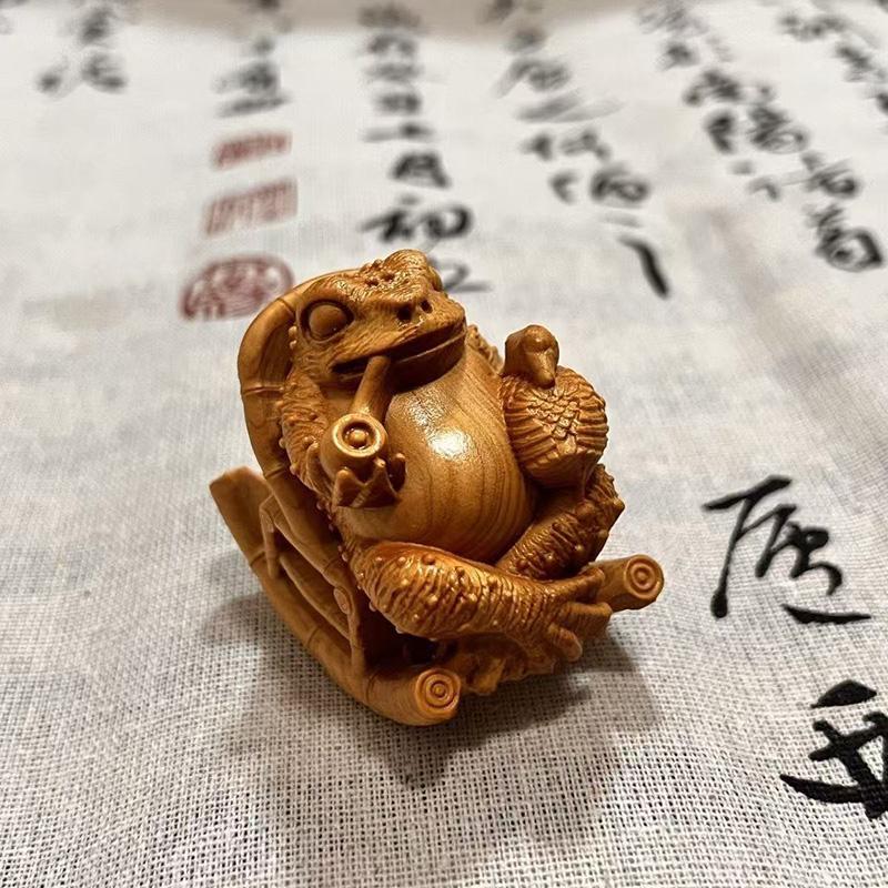 Natürliche Zypresse Goldkröte Reichtum anziehende Figur Massivholzschnitzerei Heim Zimmer Büro Autodekoration Weihnachtsgeschenk