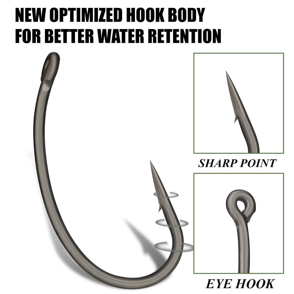 FTK 30 Stück Widerhaken Karpfen Grob Geöster Angelhaken, Erhältlich in Teflonbeschichtet Gebogenem Schenkelhaken und Weitmaulhaken Größe 2, 4, 6, 8