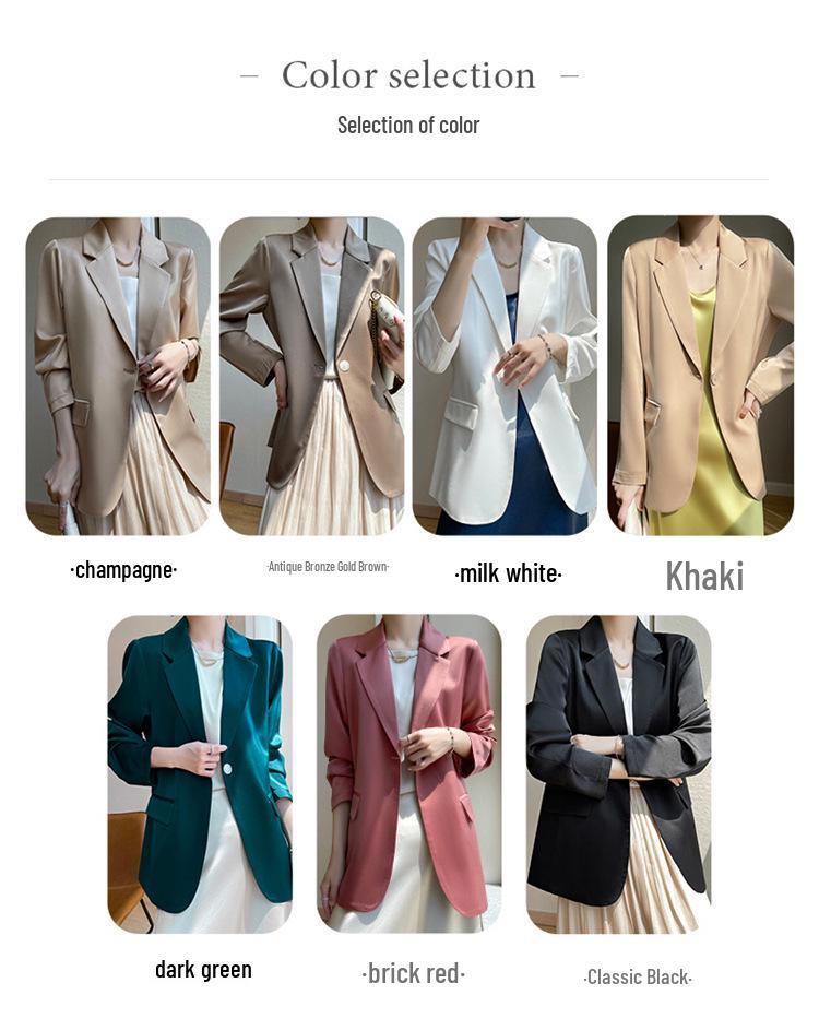 White Silk Satin Women's Suit Jacket - High-End Korean Style for Spring/Autumn 2025