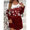 Autumn Winter Women Dresses Christmas Snowflake Print Dress Casual Party Clothing Long Sleeve Women's Loose