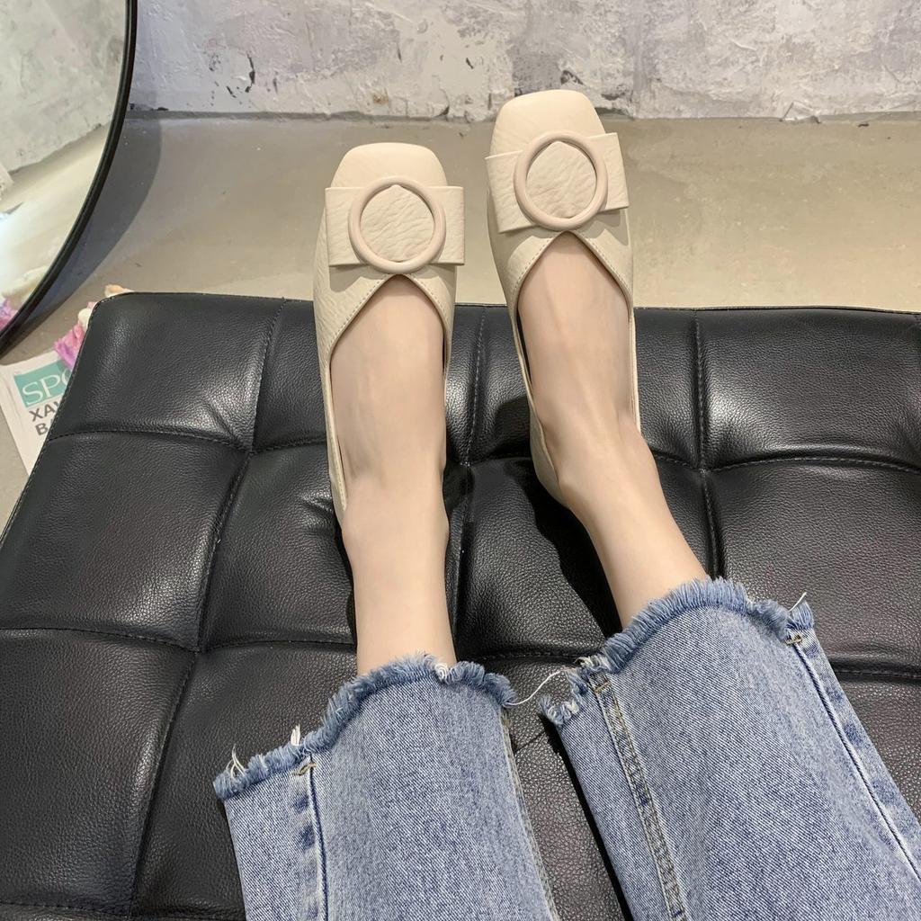 FiveFive Women's Spring and Autumn Casual Shallow Mouth Buckle Shoes