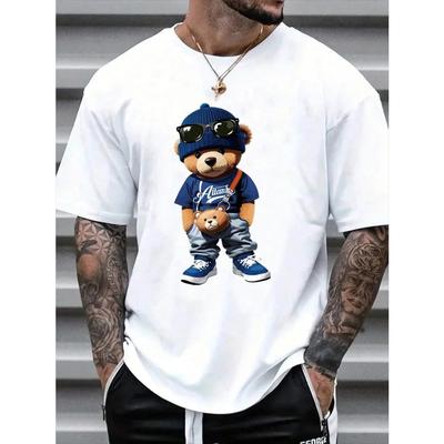 Cotton Luxury Little Bear Print Print Tshirt Summer Casual O-Neck Short Sleeve Clothes Harajuku Unisex Cotton Tee Streetwear Tops