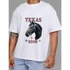 Texas Rood Pferdedruck T-Shirt Weiß Lässig Westernstil Grafik-T-Shirt für Herren Outdoor Reiten und Ländlicher Lebensstil