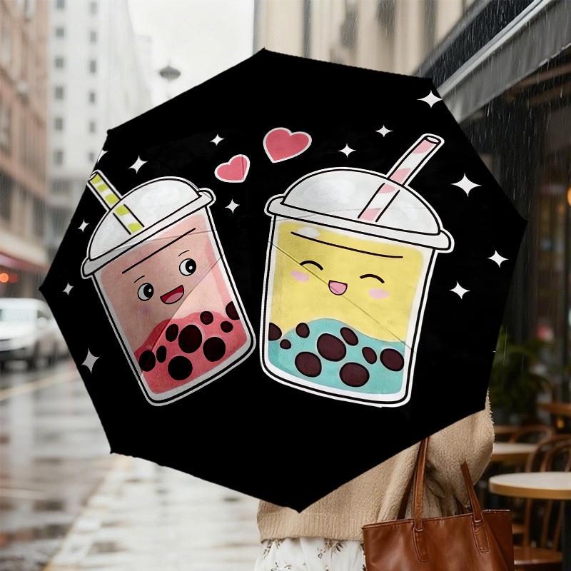 1pc Bubble Tea Pattern Umbrella Design Automatic Opening and Closing Umbrella, High-quality Travel Umbrella,  C1128094