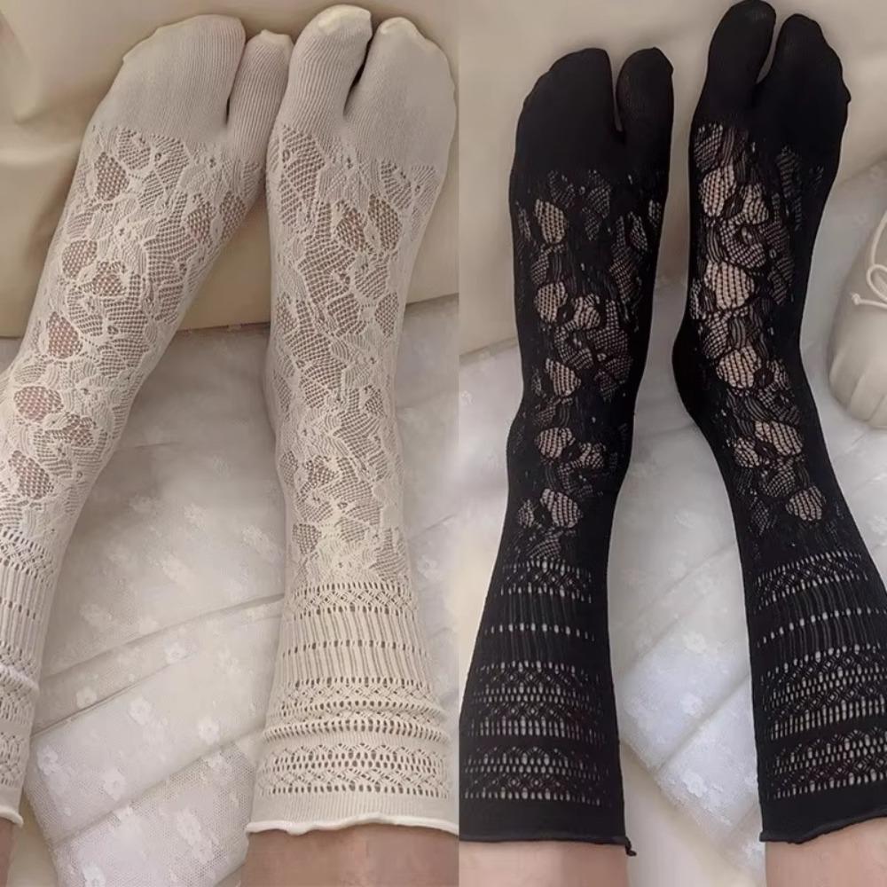 1Pairs Hollow Out Mesh Two-Toed Socks Lace High Tube Socks New Tabi Sox  Women