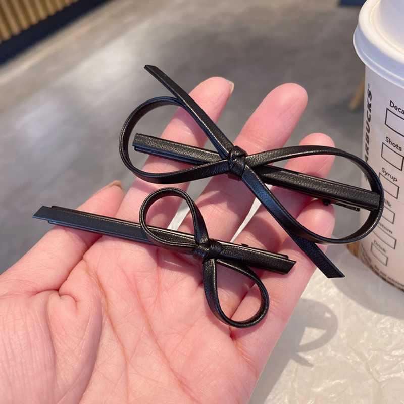 Korean Faux Leather Bow Hair Clip: Cute, Sweet Accessory for Women and Girls