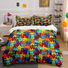 Colorful Puzzle Pattern Decor Set Bedding Set with 1 Duvet Cover 2 Pillowcases Single Double King Queen, Gift