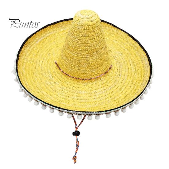 Zonnehoed Mexicaanse Sombrero met Kleurrijke Pompons, Hawaiiaanse Stijl Geweven Strohoed, Brede Rand Lichtgewicht Alle Seizoenen Feestkostuum voor de Zomer