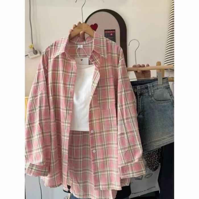 YYFS Women's Fashion Casual Plaid Print Spring Autumn Long Sleeve POLO Neck Blouses & Shirts