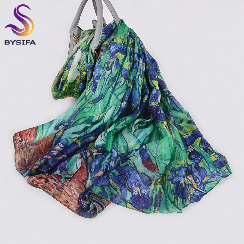 Winter Fashion Women'S Scarf Mulberry Silk Scarves Shawl Female Long Silk Scarf Blue And Coffee 180*110Cm