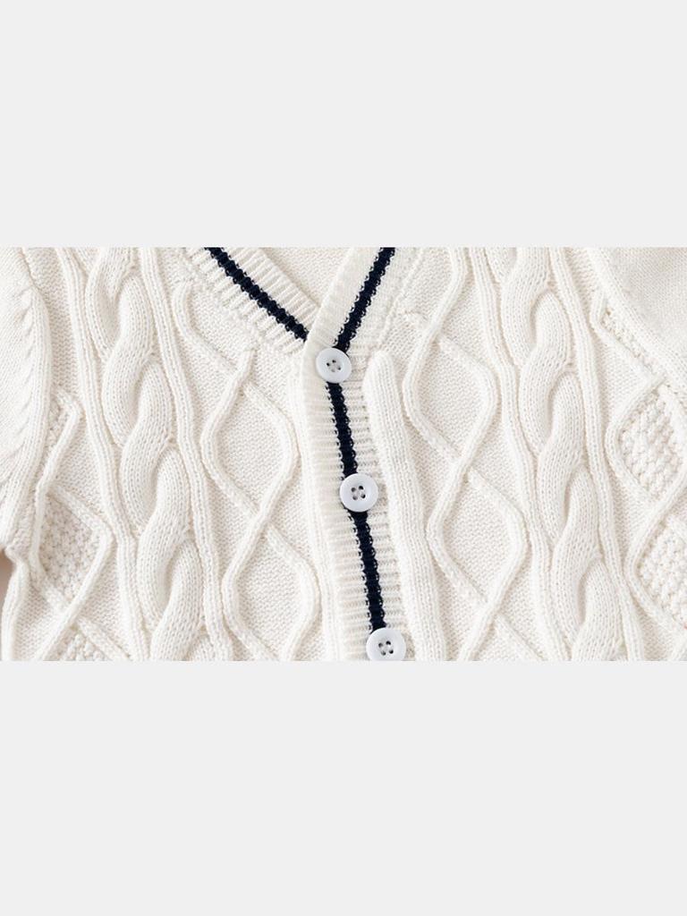 KuaJing Boys' Spring 2025 Thick Cotton Knit Cardigan Sweater, European & American Style, Single Layer, Open Front